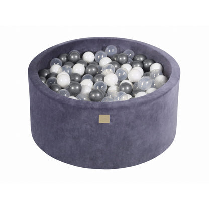 Round Ball Pit With 300 Balls, 90x40cm, Blue Grey, Velvet