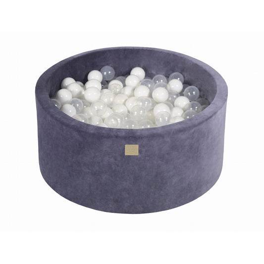 Round Ball Pit With 300 Balls, 90x40cm, Blue Grey, Velvet