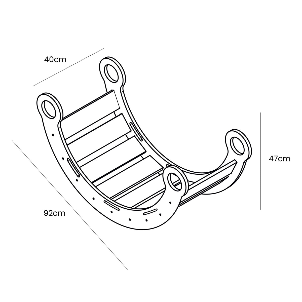 Small Dream Rocker White Wood With Grey Pillow size guide