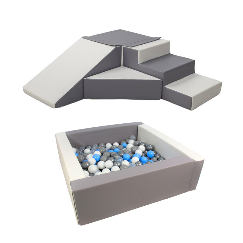 Grey & White Step & Slide Set + Soft Play Square Ball Pit Bundle