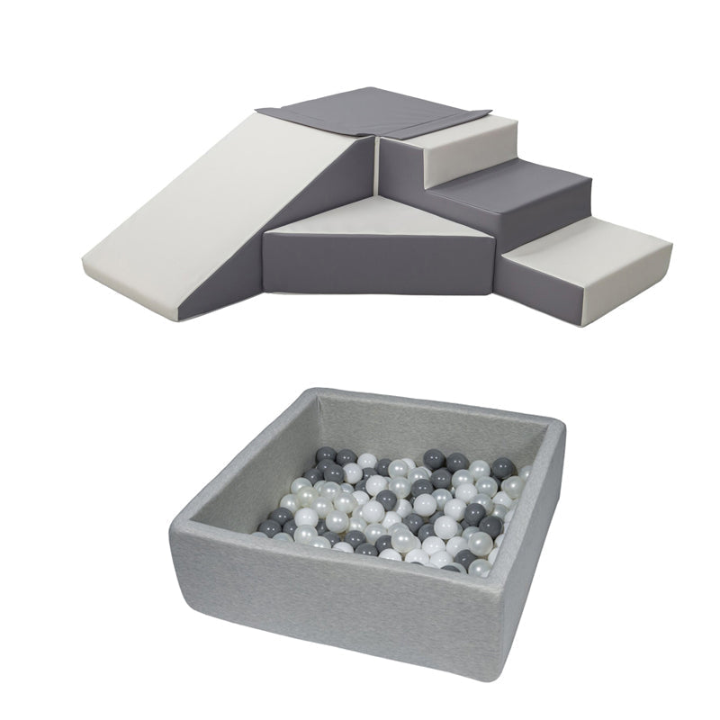 Grey & White Step & Slide Set + Square Grey Ball Pit Bundle