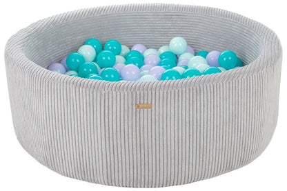 Velinda Soft Play Ball Pit with 200 Balls - Corduroy Fabric - 90cm - Kids Play Toy - Grey/purple, turquoise, mint