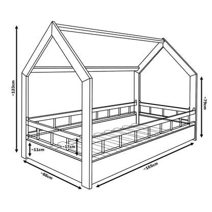 Velinda Scandinavian Kids Bed - Pine Wood, 120cm Height - Play & Sleep - Fits 80x160cm Mattress