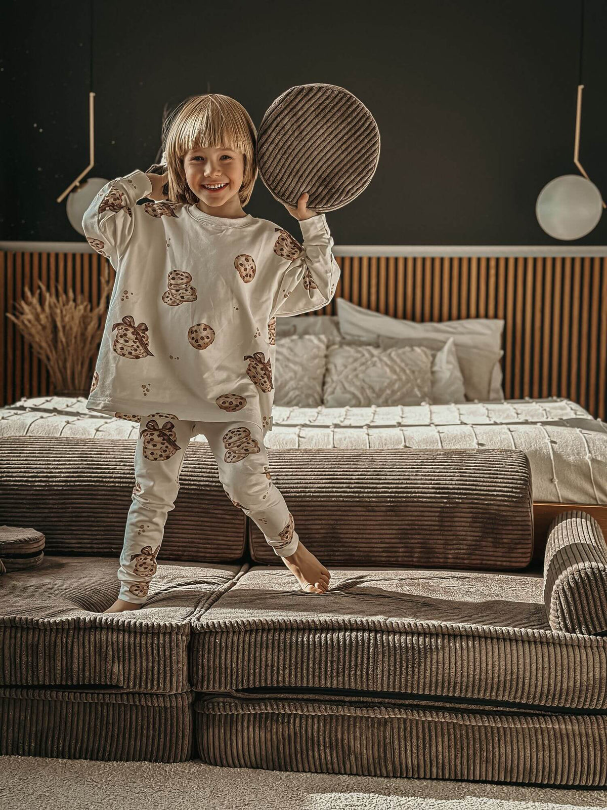 Corduroy Kids' Sofa Brown in a family living room