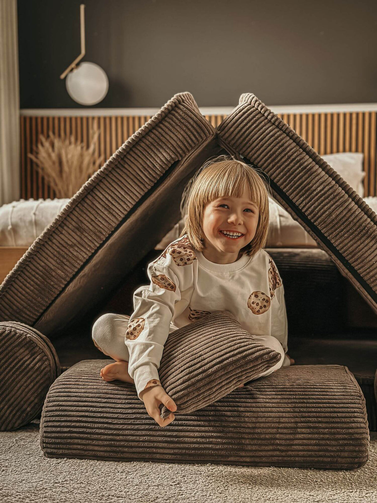 Corduroy Kids' Sofa Brown in a family living room