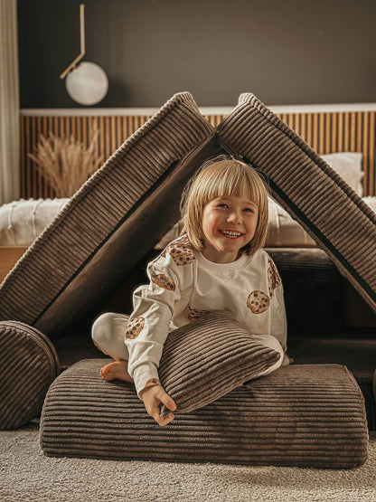 Corduroy Kids' Sofa Brown in a family living room