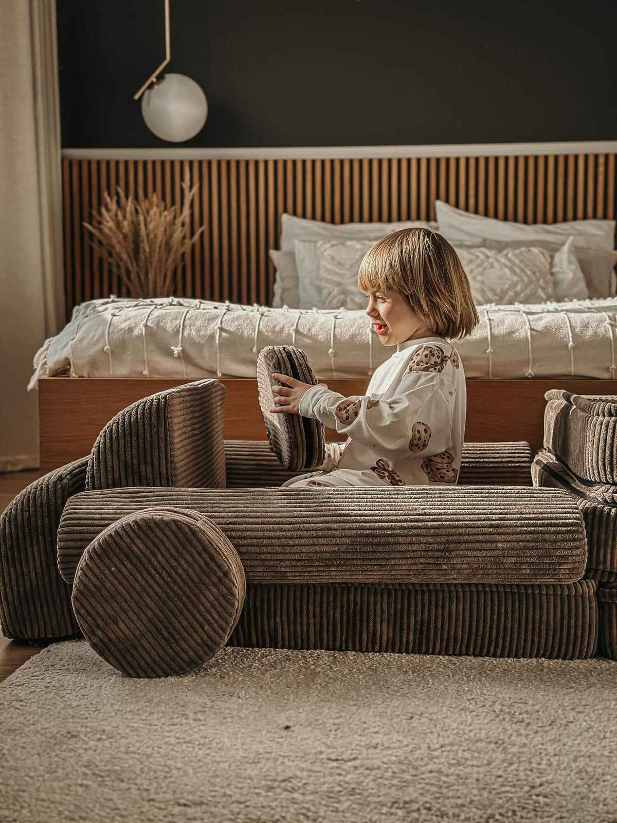 Corduroy Kids' Sofa Brown in a family living room