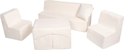 Soft Foam Furniture Set: 2xChair+Sofa+Lounger for Kids, Children,Comfy, Relax,Play, Corduroy Fabric