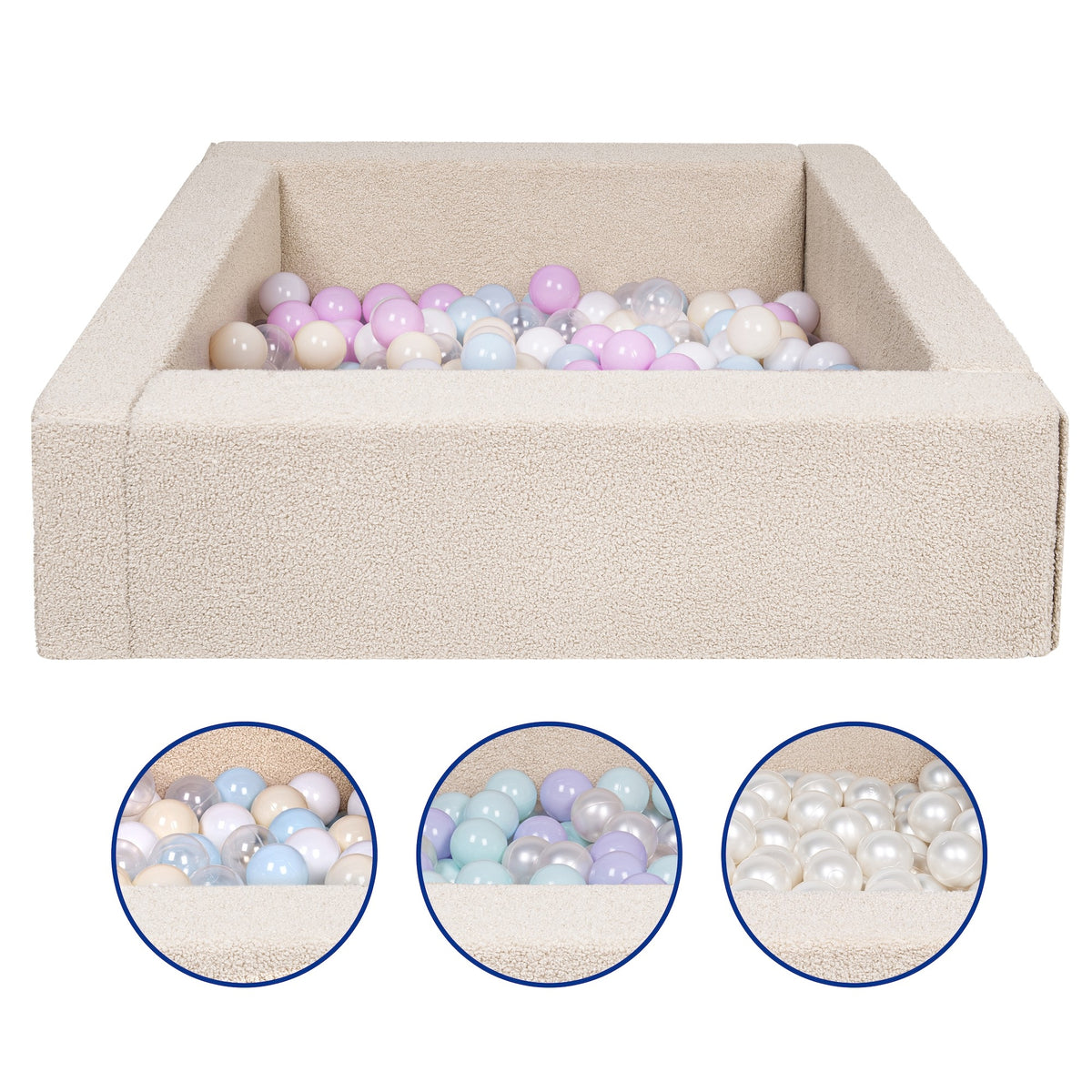 Square Bouclé Ball Pit with 200 Balls, 5 Elements