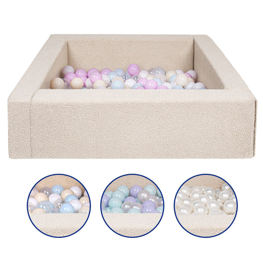 Square Bouclé Ball Pit with 200 Balls, 5 Elements