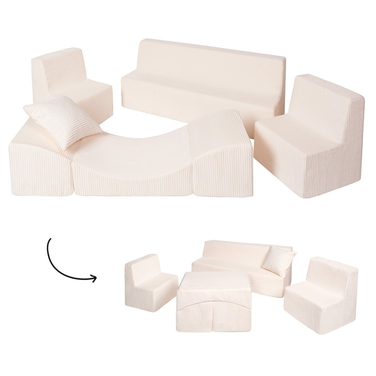Soft Foam Furniture Set: 2xChair+Sofa+Lounger for Kids, Children,Comfy, Relax,Play, Corduroy Fabric