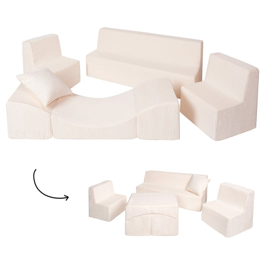 Soft Foam Furniture Set: 2xChair+Sofa+Lounger for Kids, Children,Comfy, Relax,Play, Corduroy Fabric