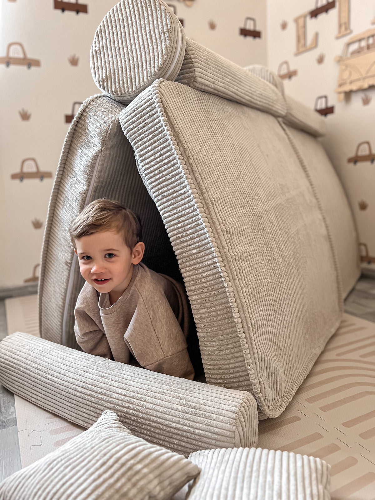 Corduroy Kids' Sofa Ecru in a family living room