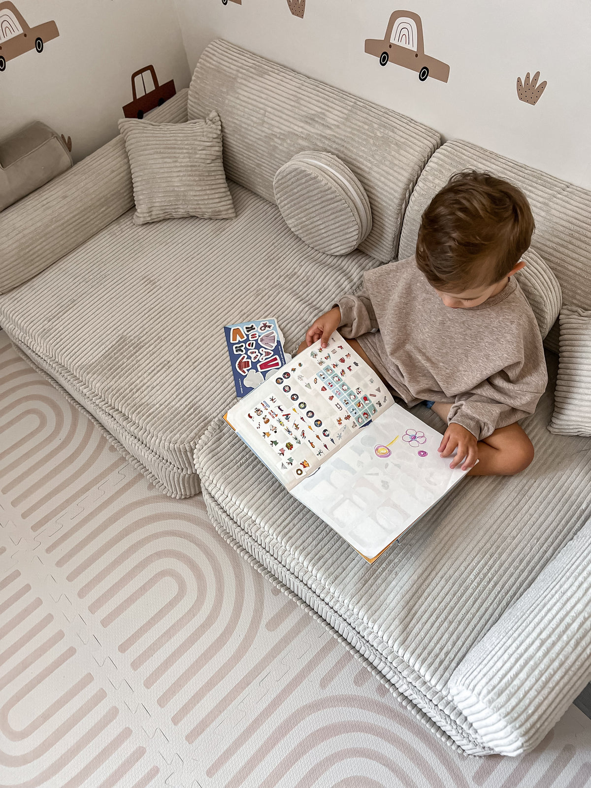 Corduroy Kids' Sofa Ecru in a family living room
