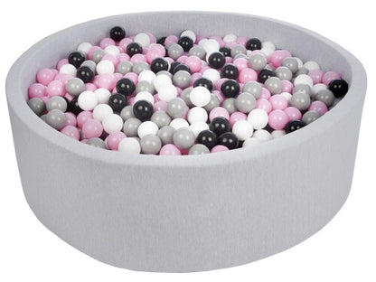 Velinda Large Round Grey Ball Pit with 1200 Balls - Soft Play, 120cm Kids Toy