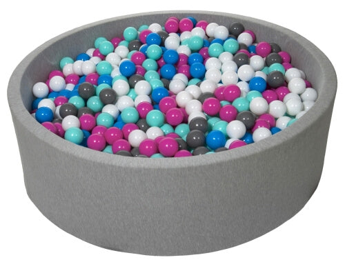 Velinda Large Round Grey Ball Pit with 1200 Balls - Soft Play, 120cm Kids Toy