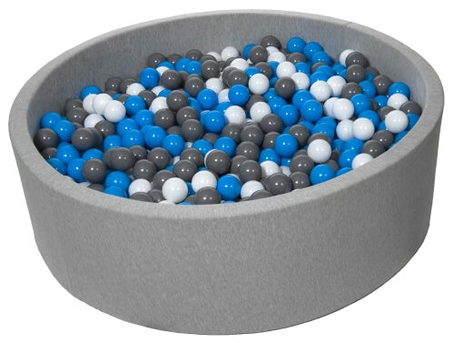 Velinda Large Round Grey Ball Pit with 1200 Balls - Soft Play, 120cm Kids Toy